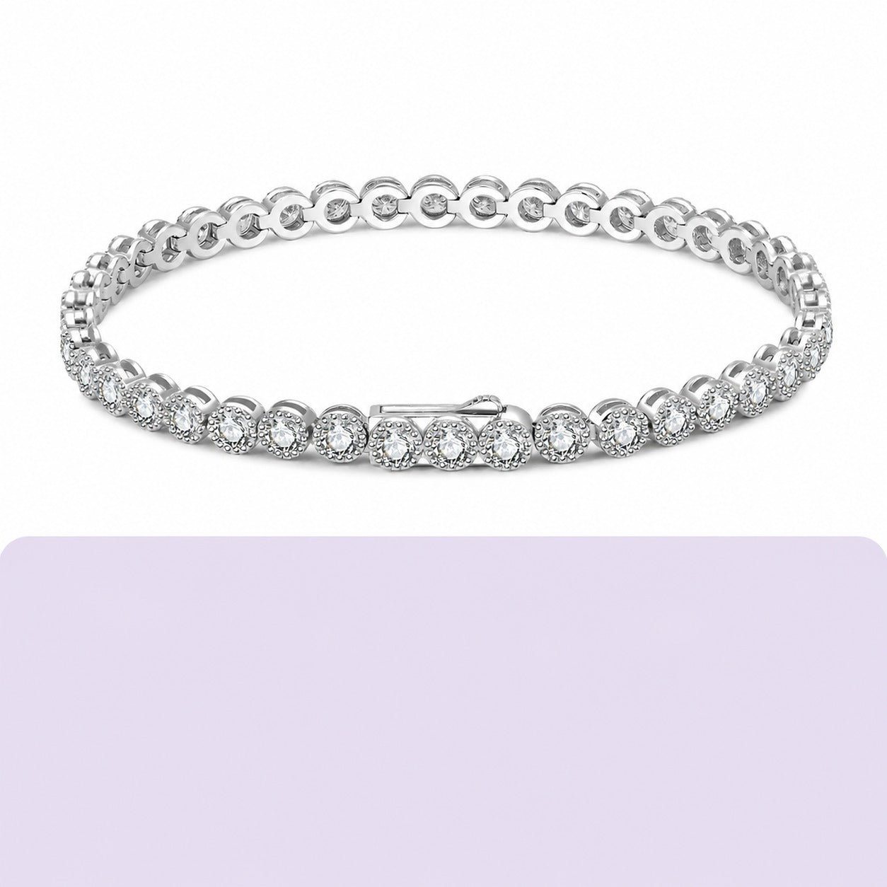 Round Halo Moissanite Tennis Chain Bracelet  925 Sterling Silver Geometric Circle Link Bracelet