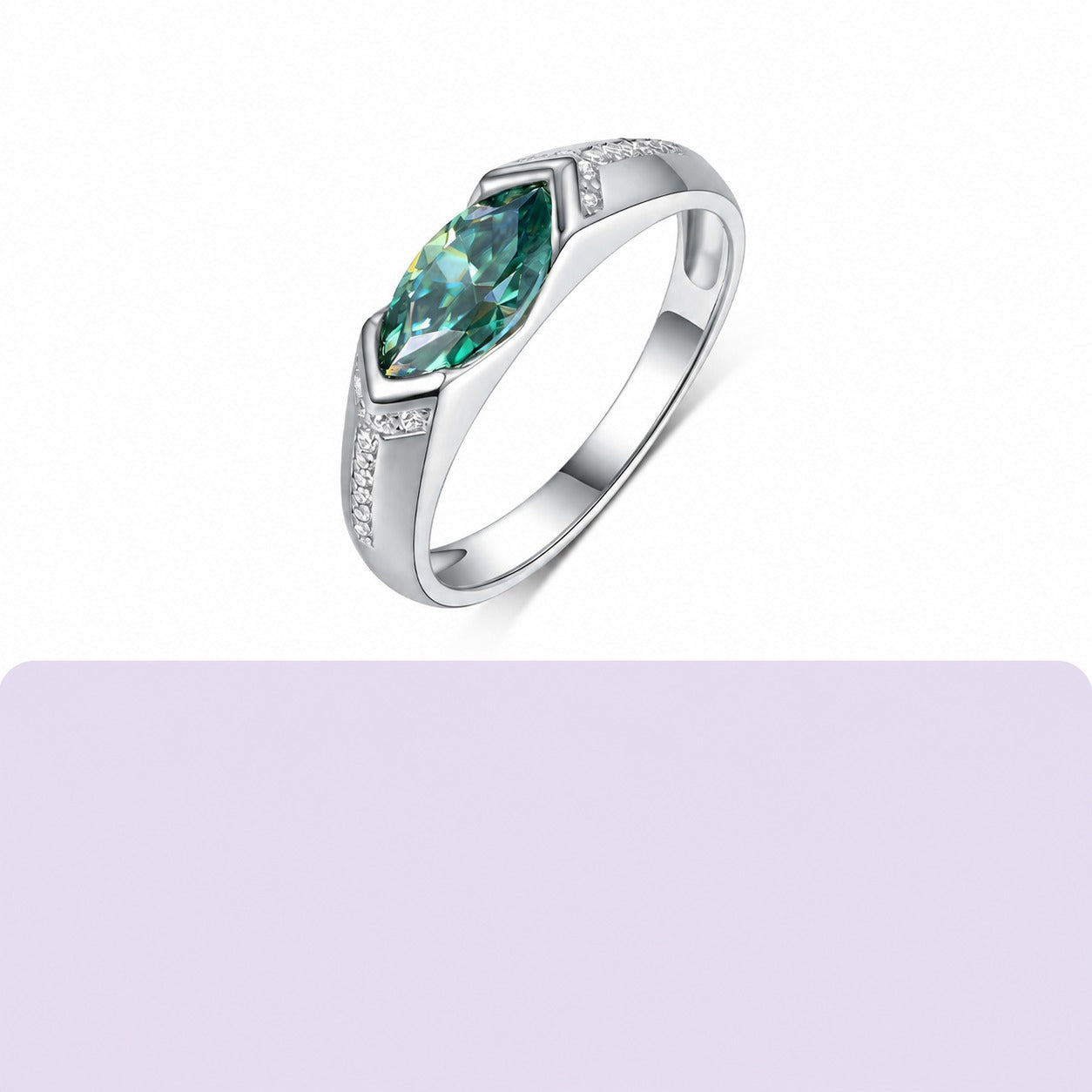 Green Marquise Cut Moissanite Geometric Oval Shaped 925 Sterling Silver Ring