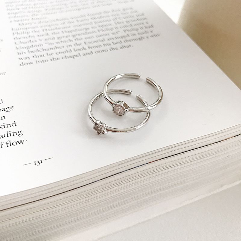 Minimalism Round CZ Star 925 Sterling Silver Adjustable Ring