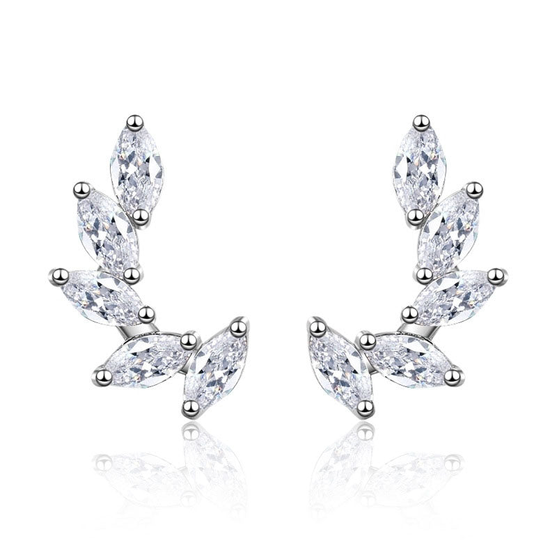 Beautiful CZ Leaves 925 Sterling Silver Studs Earrings