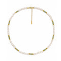 Dainty Vintage Green Stone Pearl Beaded Strand Fashion Jewellery 925 Sterling Silver Necklace