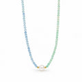 Pastel Aquamarine Green Strawberry Quartz Single Focal Pearl Beaded Strand 925 Sterling Silver Necklace