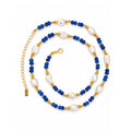 Elegant Deep Blue Agate Irregular Pearl Beaded Strand Fashion Jewellery Gift 925 Sterling Silver Necklace