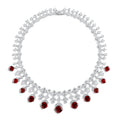 Lab Ruby Cushion-Cut Floral Cascade Statement Necklace in Sterling Silver