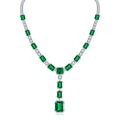Emerald-Cut Green High-Carbon Stone Halo Drop Necklace in 925 Sterling Silver