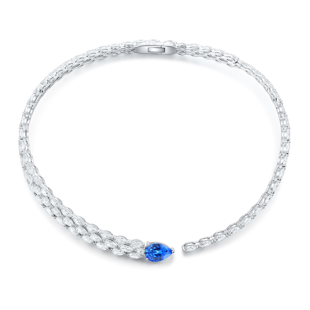 Pear-Cut Cobalt Spinel Statement Tennis Necklace in 925 Sterling Silver