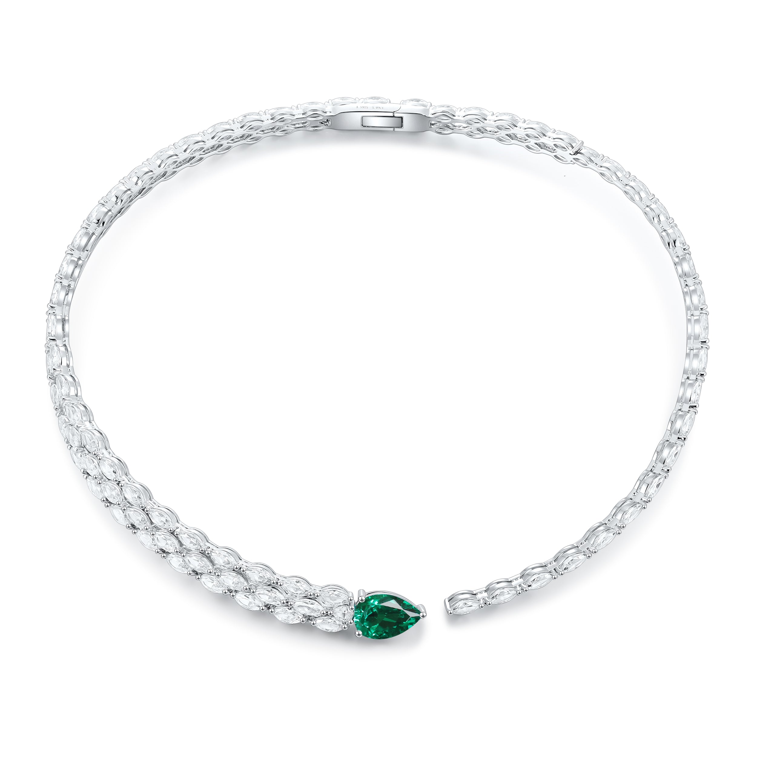 Pear-Cut Lab Emerald Curved Tennis Necklace in 925 Sterling Silver