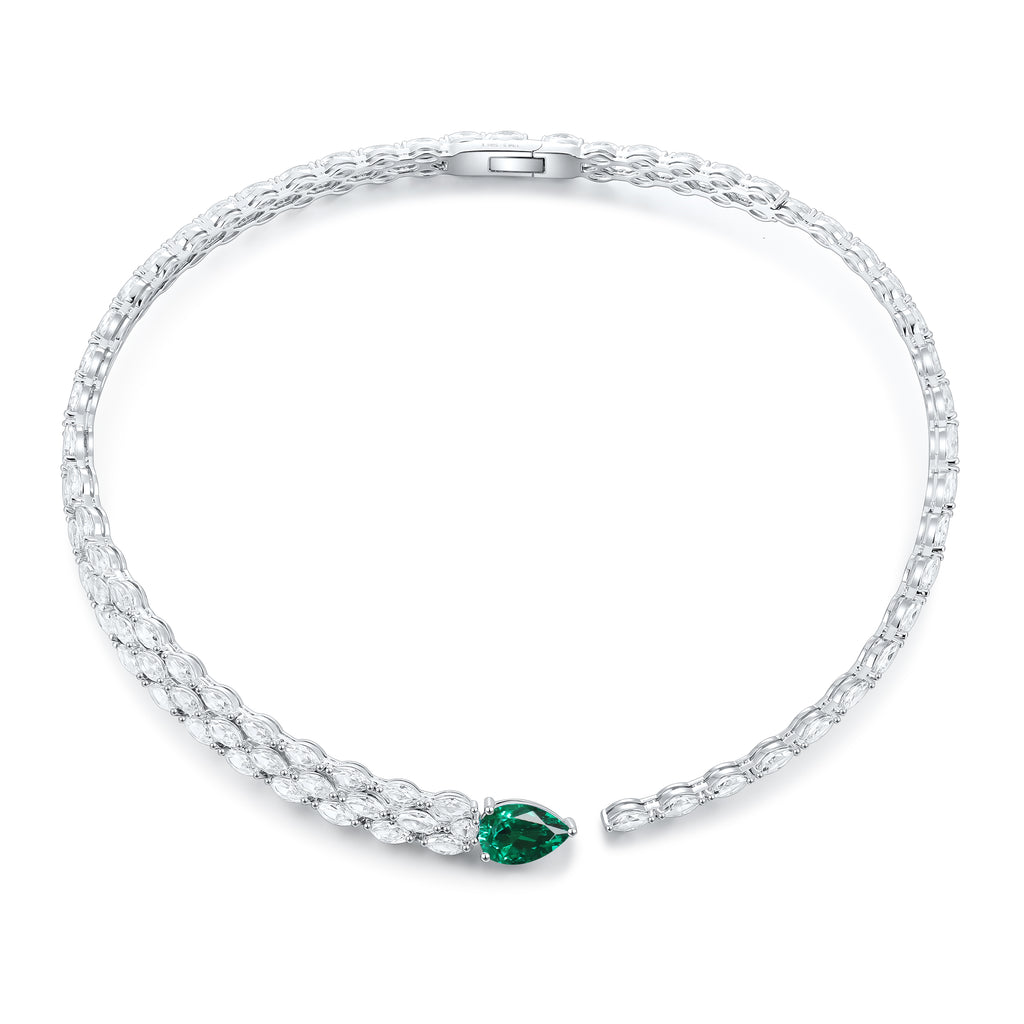 Pear-Cut Lab Emerald Curved Tennis Necklace in 925 Sterling Silver