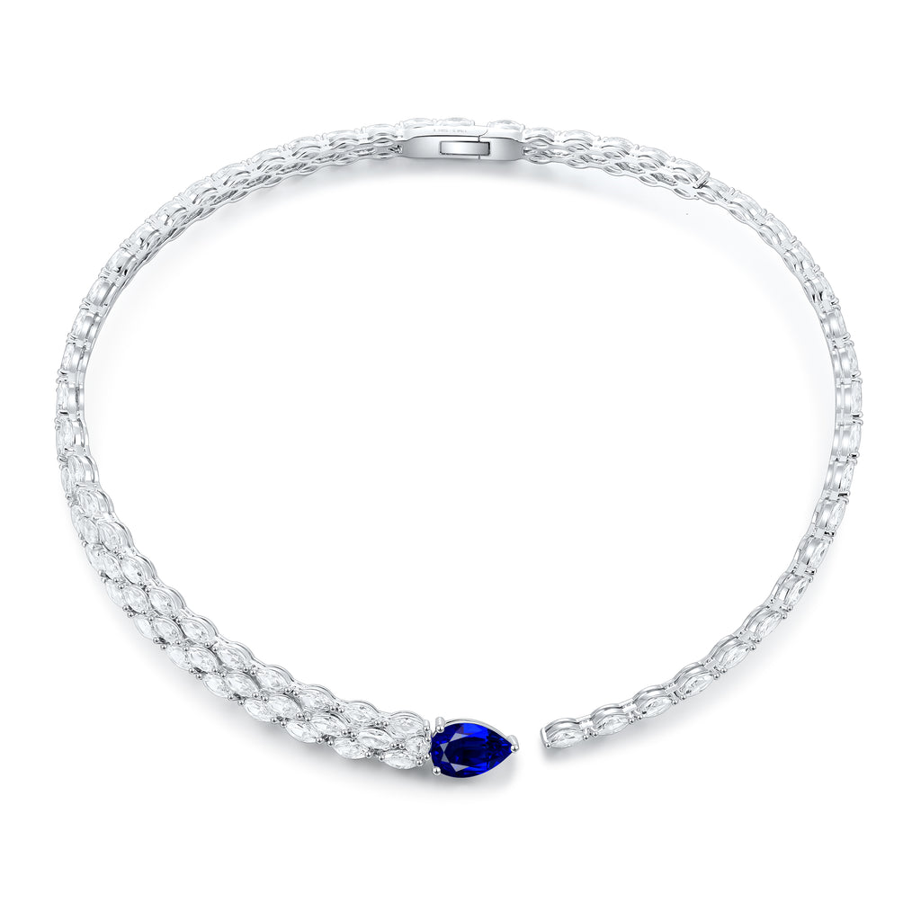 Pear-Cut Lab Sapphire Marquise Tennis Necklace in 925 Sterling Silver