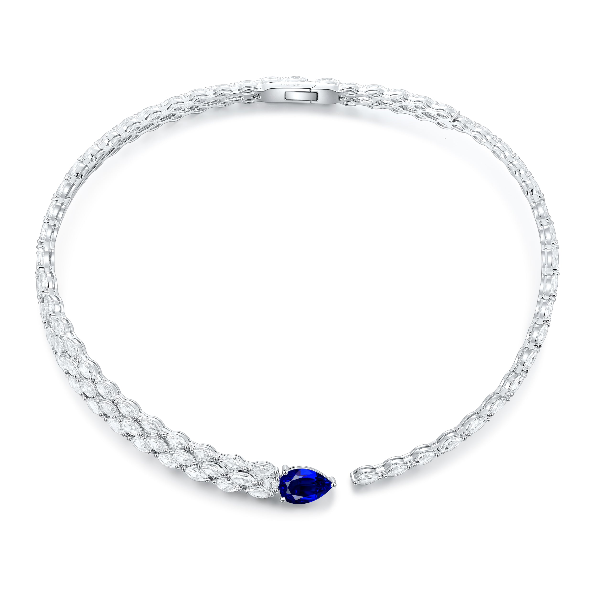 Pear-Cut Lab Sapphire Marquise Tennis Necklace in 925 Sterling Silver