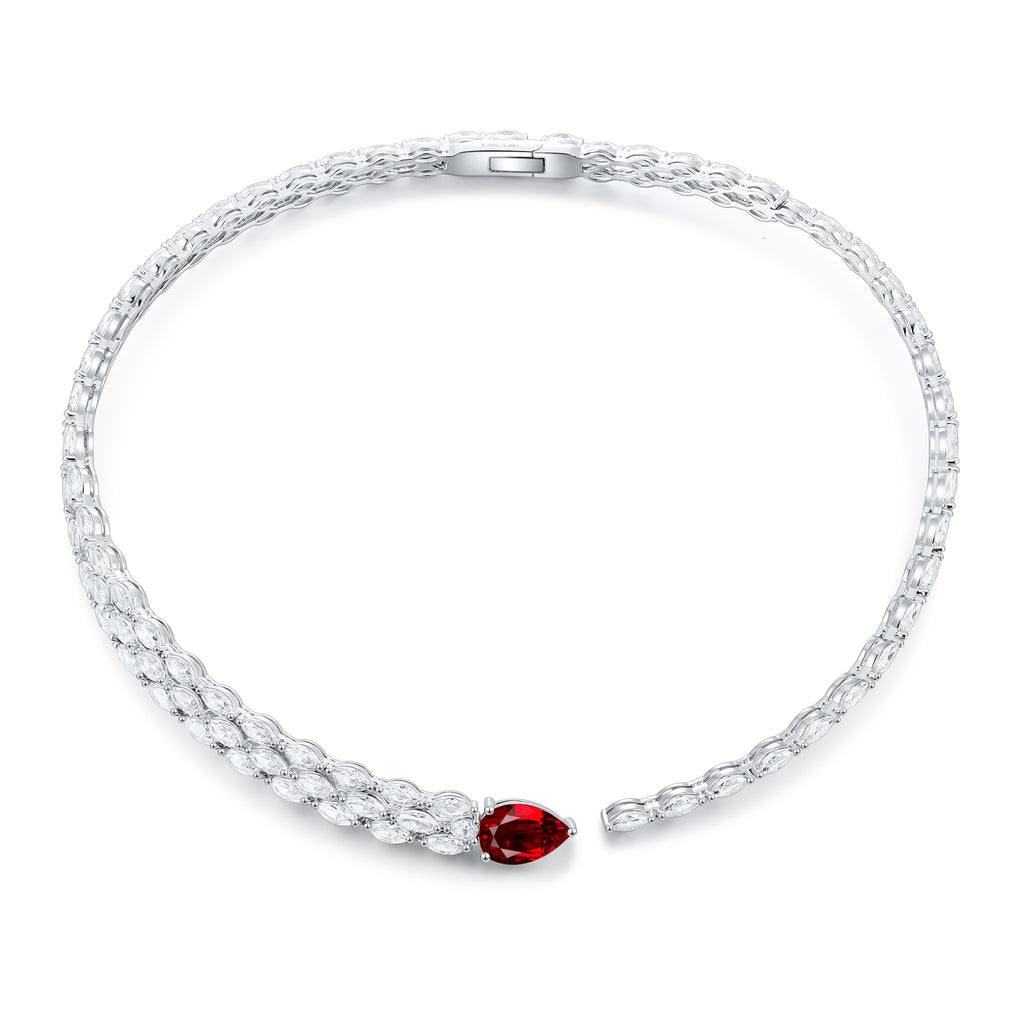 Lab-Grown Ruby Pear-Cut Statement Tennis Necklace in 925 Sterling Silver