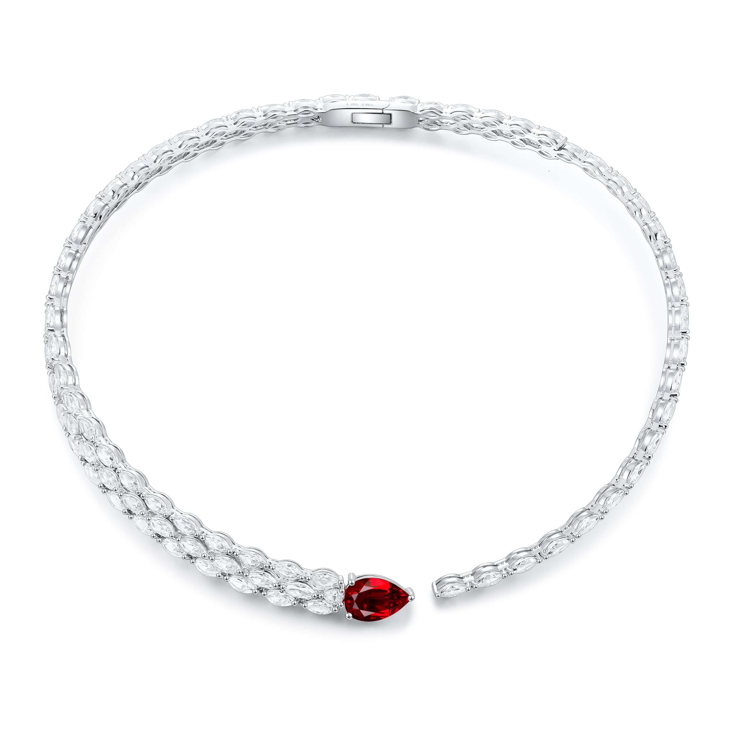 Lab-Grown Ruby Pear-Cut Statement Tennis Necklace in 925 Sterling Silver