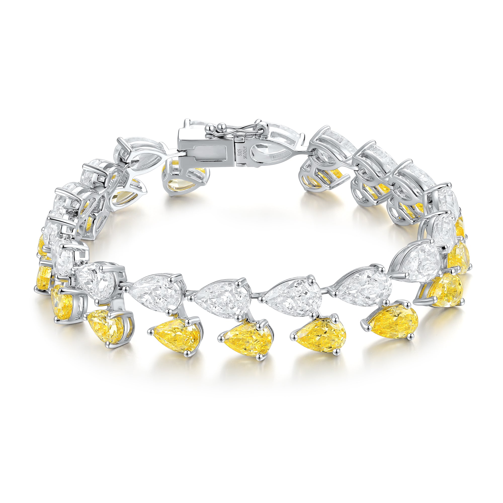 Pear-Cut Two-Tone Moissanite Leaf Tennis Bracelet in 925 Sterling Silver