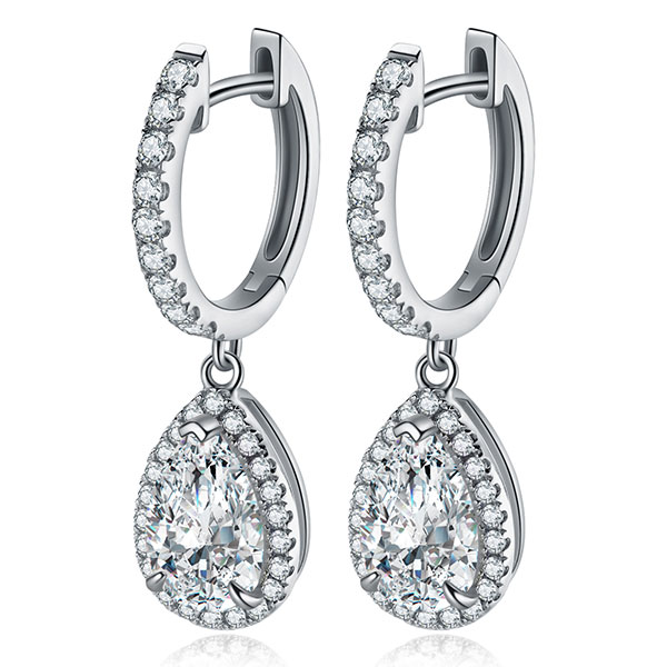 Pear-Cut Gemstone Halo Drop Earrings in 925 Sterling Silver