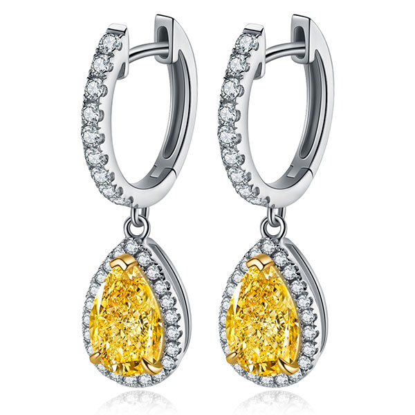 Pear-Cut Gemstone Halo Drop Earrings in 925 Sterling Silver