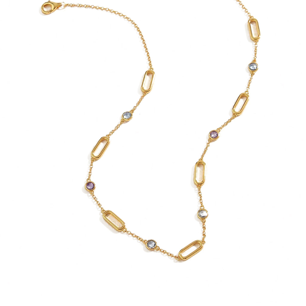 Multicolor Round Spinel Geometric Station Necklace in 925 Sterling Silver