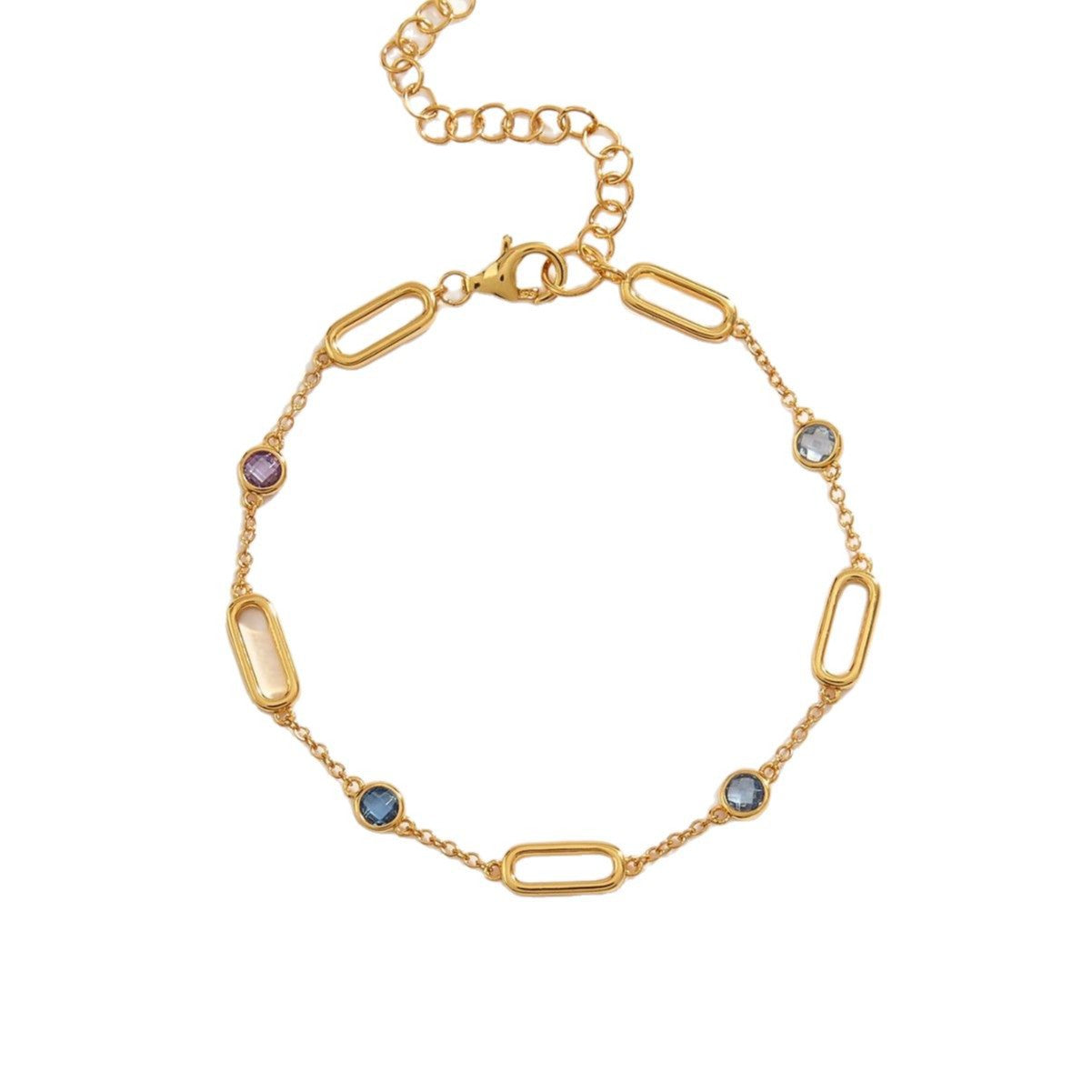 Colorful Spinel Bezel-Set Paperclip Station Bracelet in 925 Sterling Silver