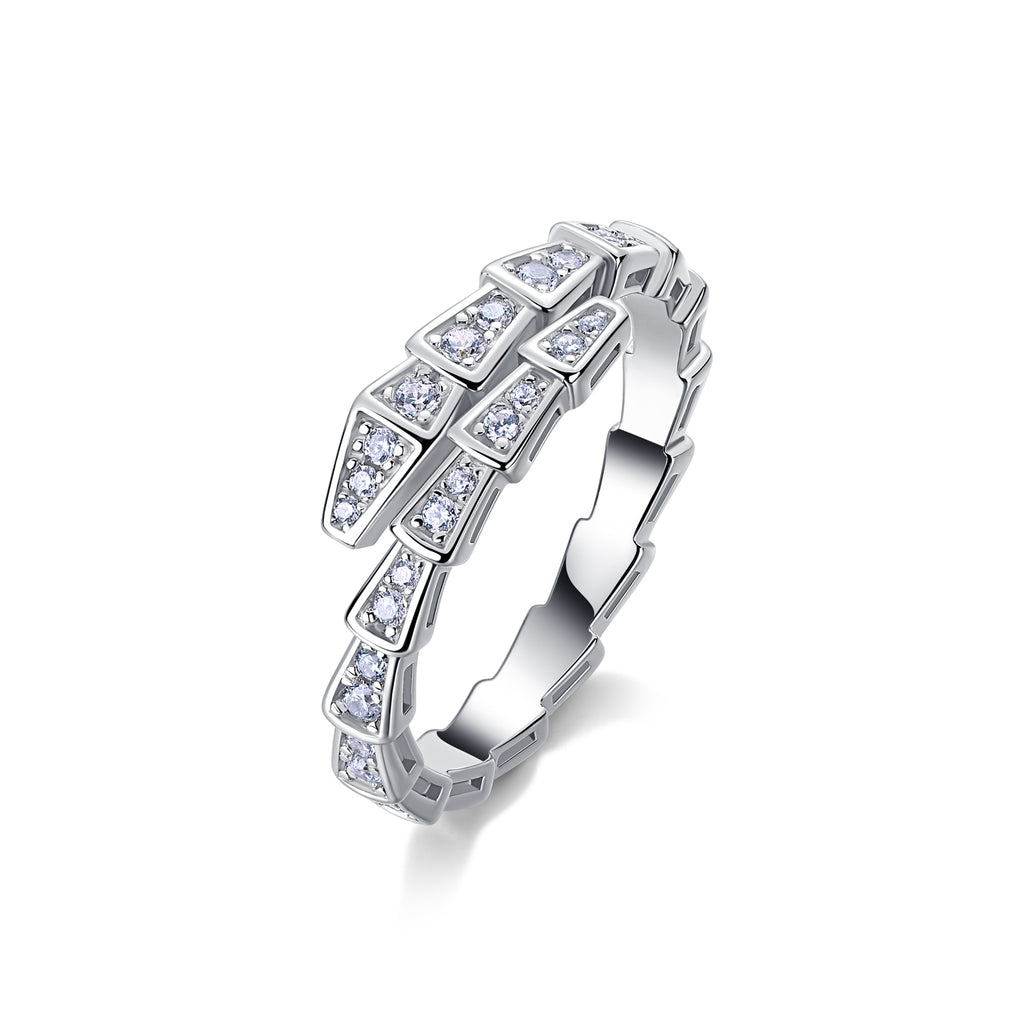 Round-Cut Moissanite Geometric Snake Wrap Ring in 925 Sterling Silver