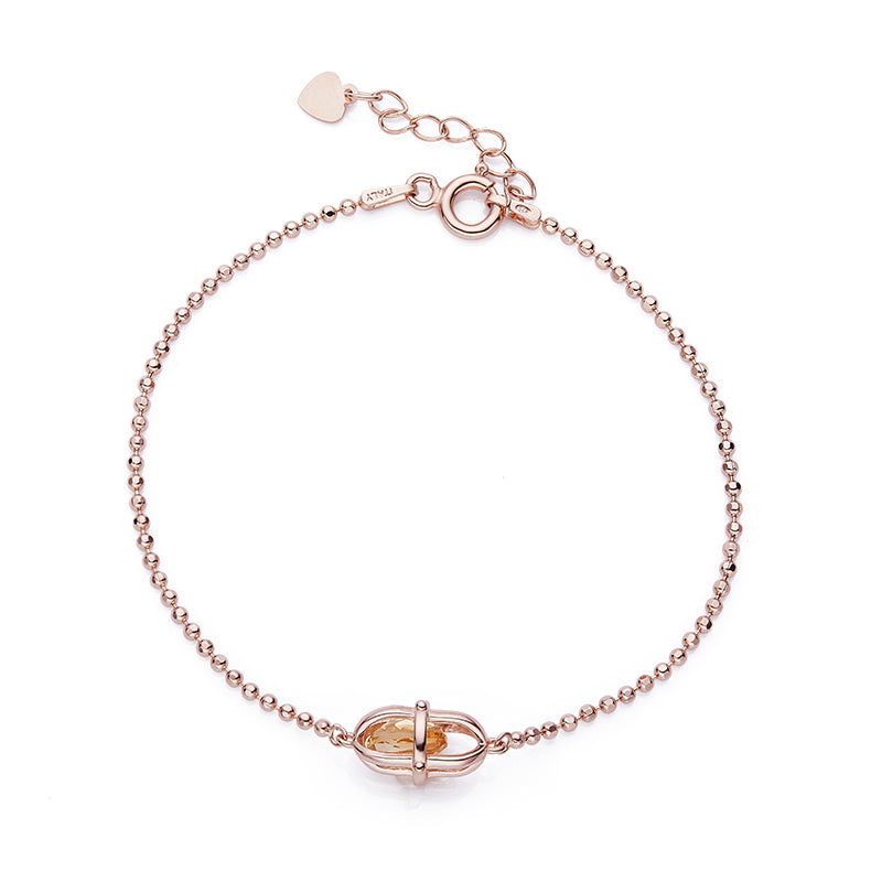 Natural Citrine Marquise-Cut Minimalist Beaded Bracelet in Sterling Silver