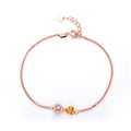 Heart-Cut Citrine Romantic Double Heart Chain Bracelet in 925 Sterling Silver