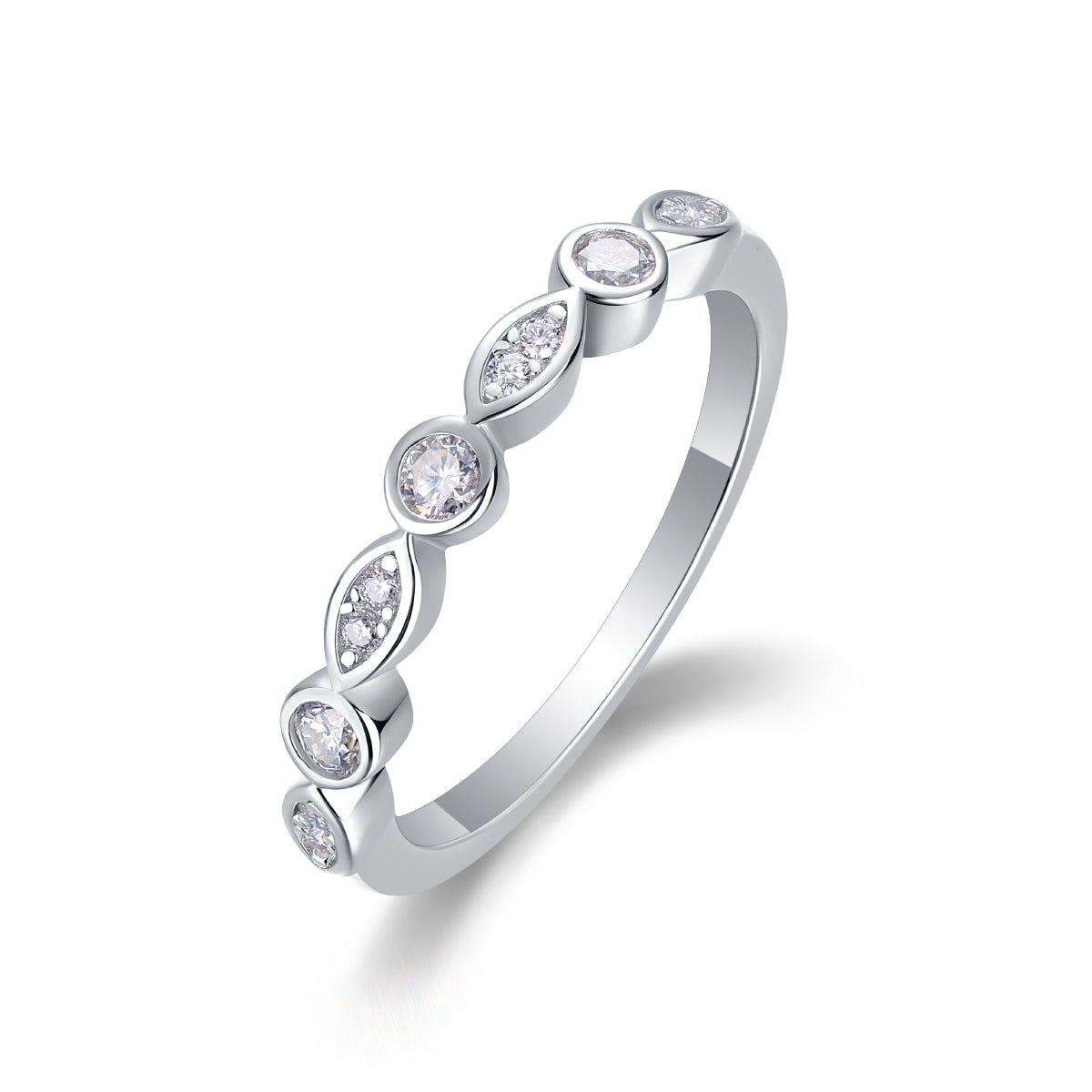 Moissanite Evil Eye Marquise and Bezel Band Ring in 925 Sterling Silver