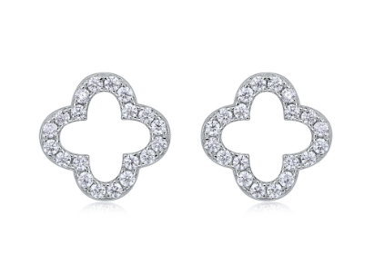 Moissanite Quatrefoil Pavé Stud Earrings in 925 Sterling Silver