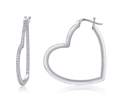 Round-Cut Moissanite Heart Silhouette Hoop Earrings in 925 Sterling Silver