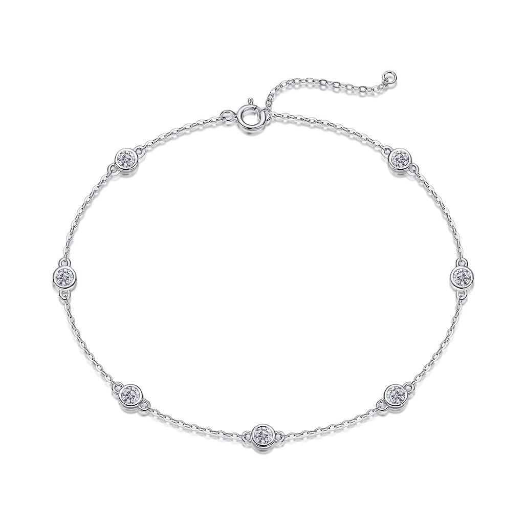 Round-Cut Moissanite Bezel Station Bracelet in 925 Sterling Silver