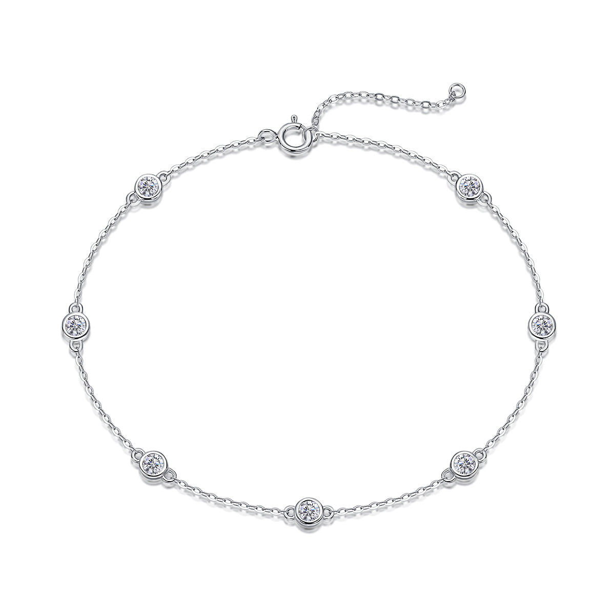 Round-Cut Moissanite Bezel Station Bracelet in 925 Sterling Silver