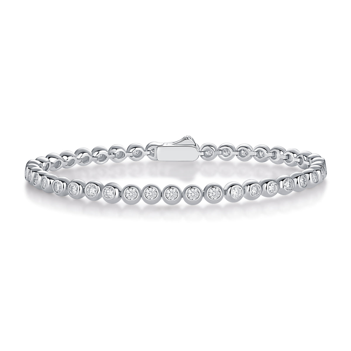 Round Moissanite Bezel-Set Tennis Bracelet in 925 Sterling Silver