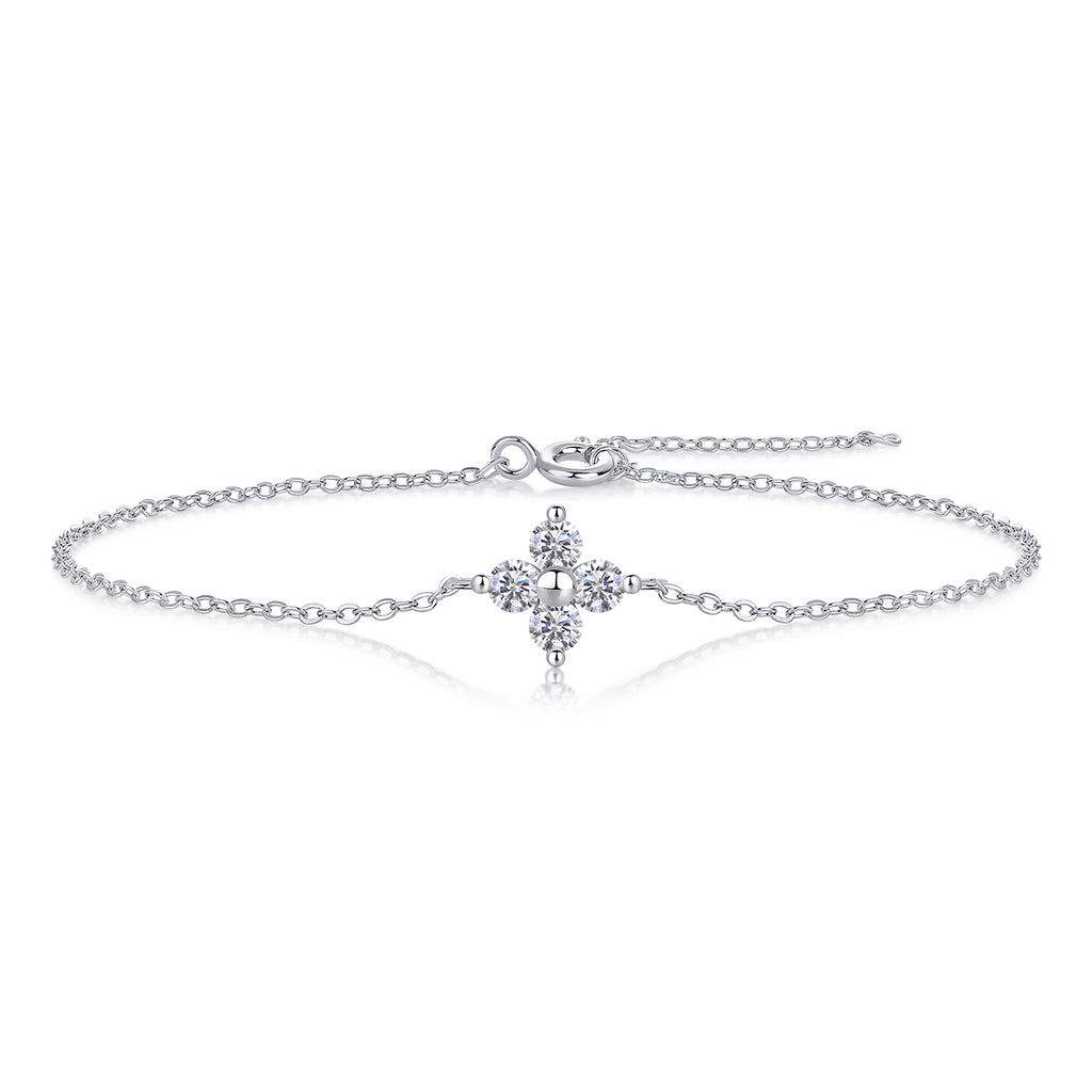 Round-Cut Moissanite Floral Cluster Station Bracelet in 925 Sterling Silver