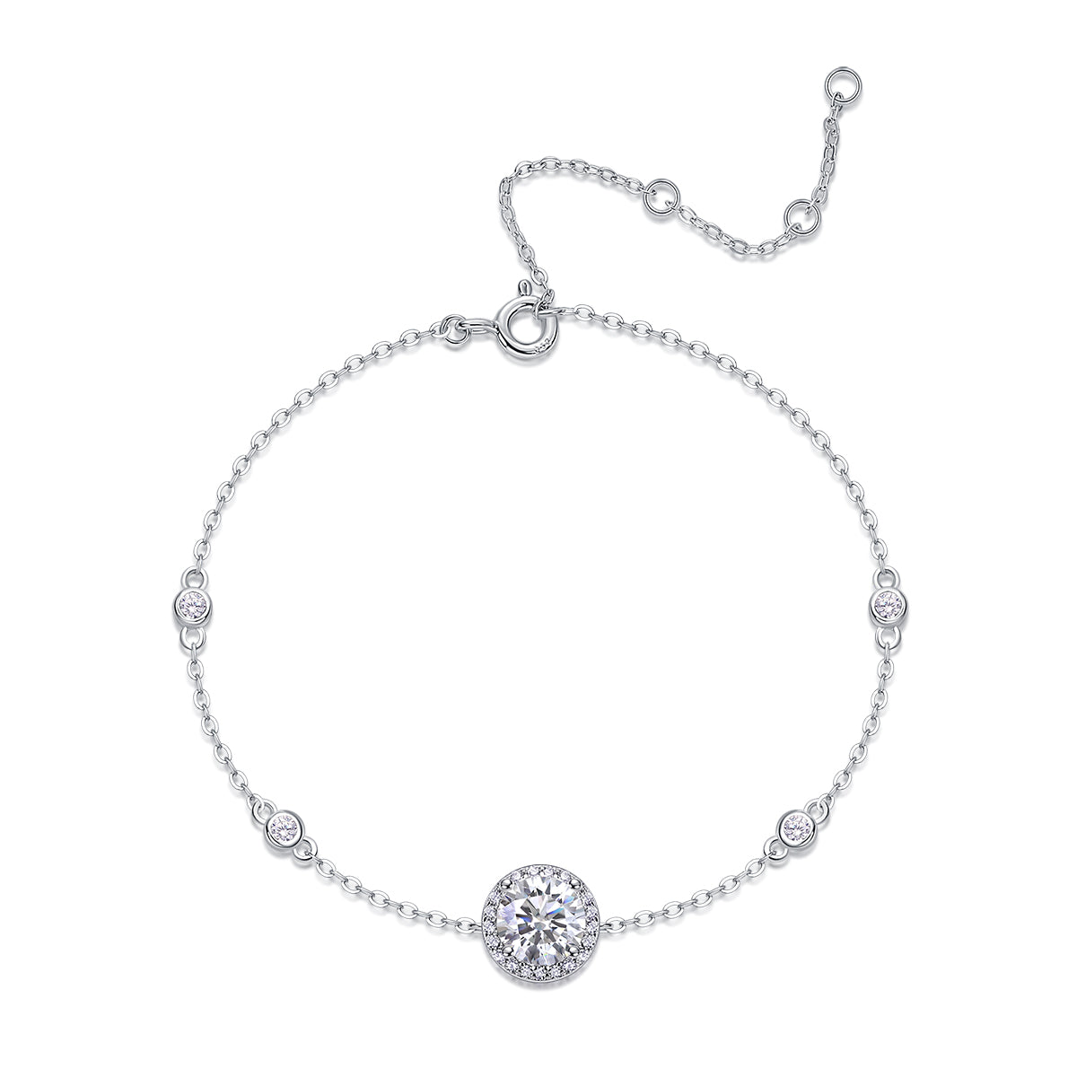 Round-Cut Moissanite Halo Station Bracelet in 925 Sterling Silver