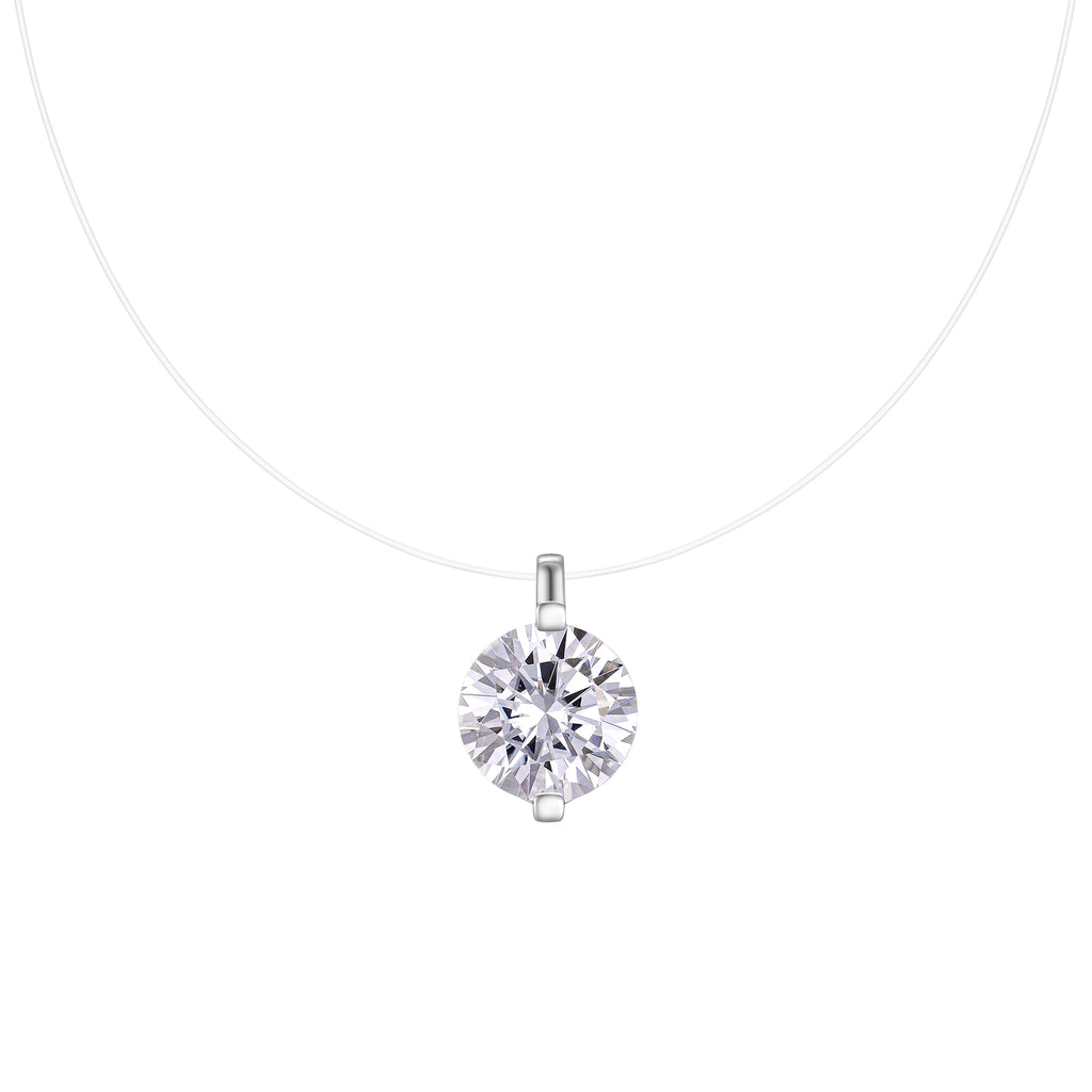 Round-Cut Moissanite Floating Solitaire Pendant Necklace in 925 Sterling Silver