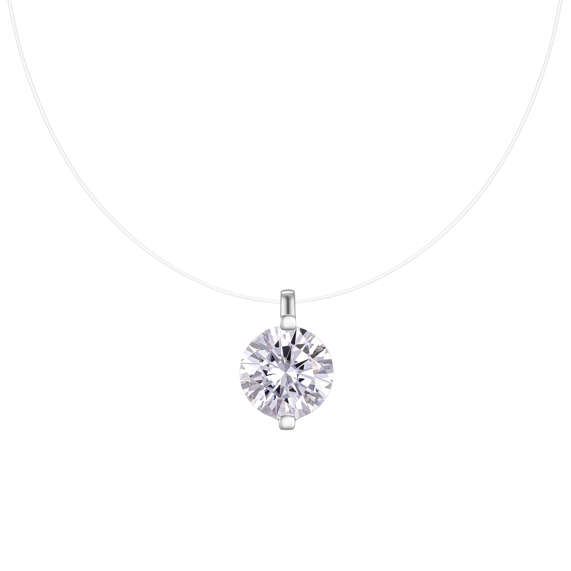 Round-Cut Moissanite Floating Solitaire Pendant Necklace in 925 Sterling Silver