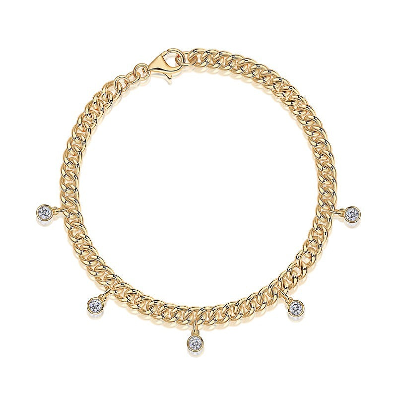 Round Moissanite Bubble Cuban Link Bracelet in 925 Sterling Silver