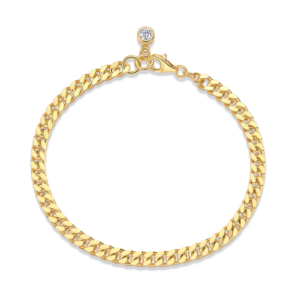 Round-Cut Moissanite Cuban Link Charm Bracelet in 925 Sterling Silver