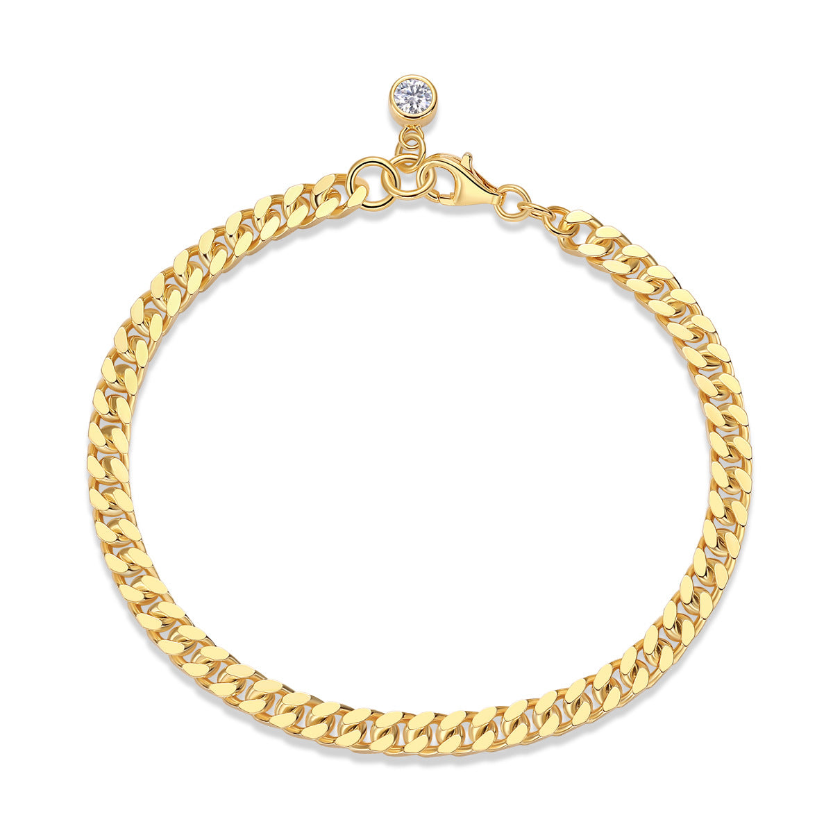 Round-Cut Moissanite Cuban Link Charm Bracelet in 925 Sterling Silver