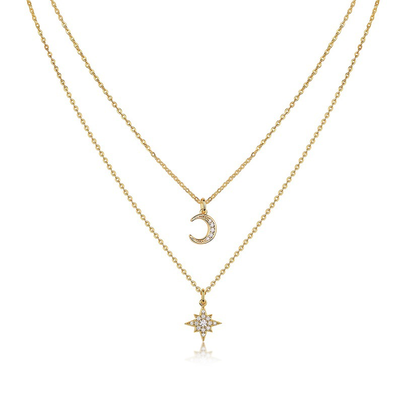 Round-Cut Moissanite Celestial Double-Layer Necklace in 925 Sterling Silver