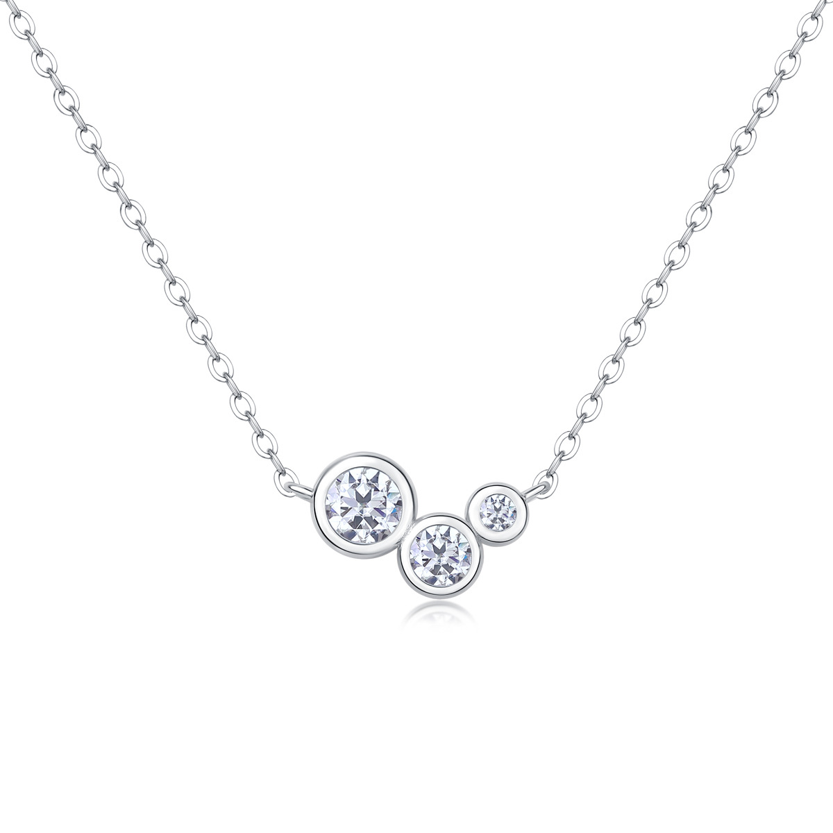 Round-Cut Moissanite Bezel Trio Pendant Necklace in Sterling Silver