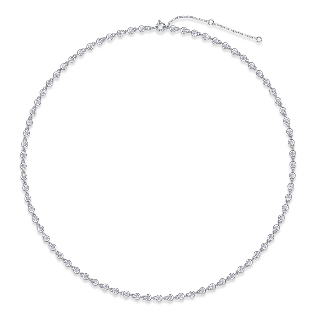 Round-Cut Moissanite Bezel-Set Tennis Necklace in 925 Sterling Silver