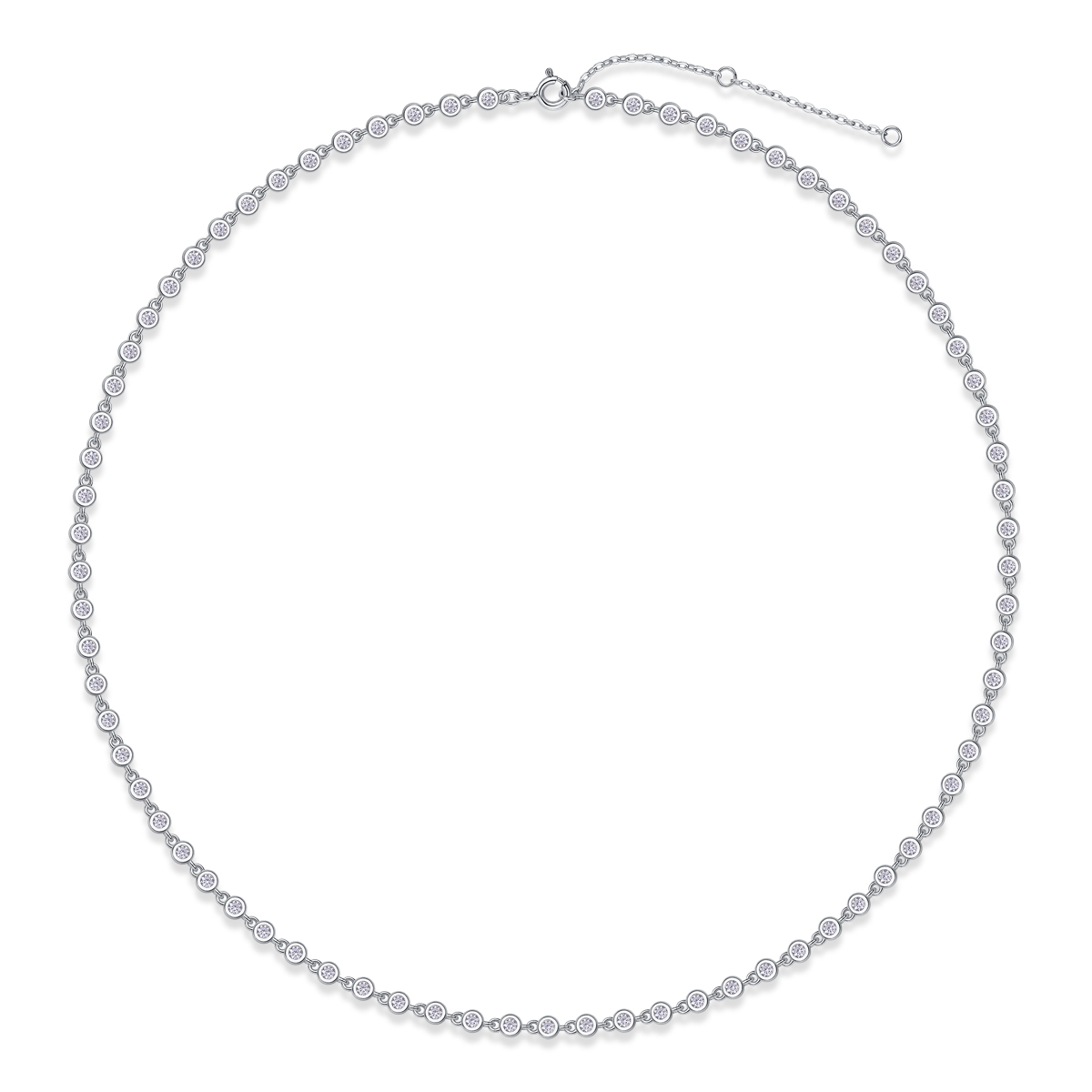 Round-Cut Moissanite Bezel-Set Tennis Necklace in 925 Sterling Silver