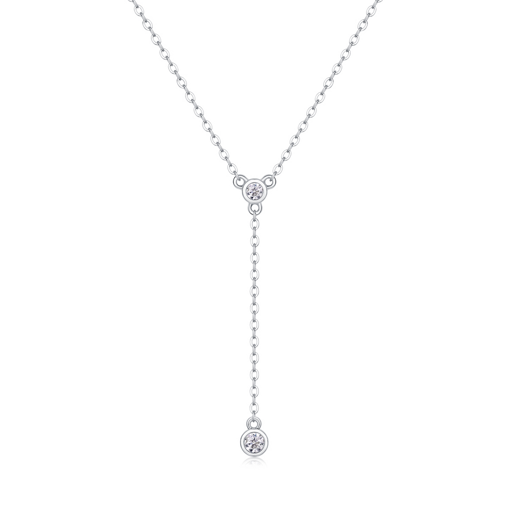 Round-Cut Moissanite Bezel-Set Y Necklace in 925 Sterling Silver
