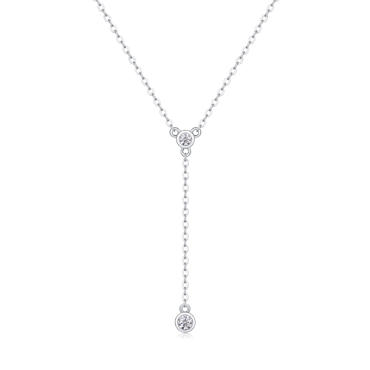 Round-Cut Moissanite Bezel-Set Y Necklace in 925 Sterling Silver