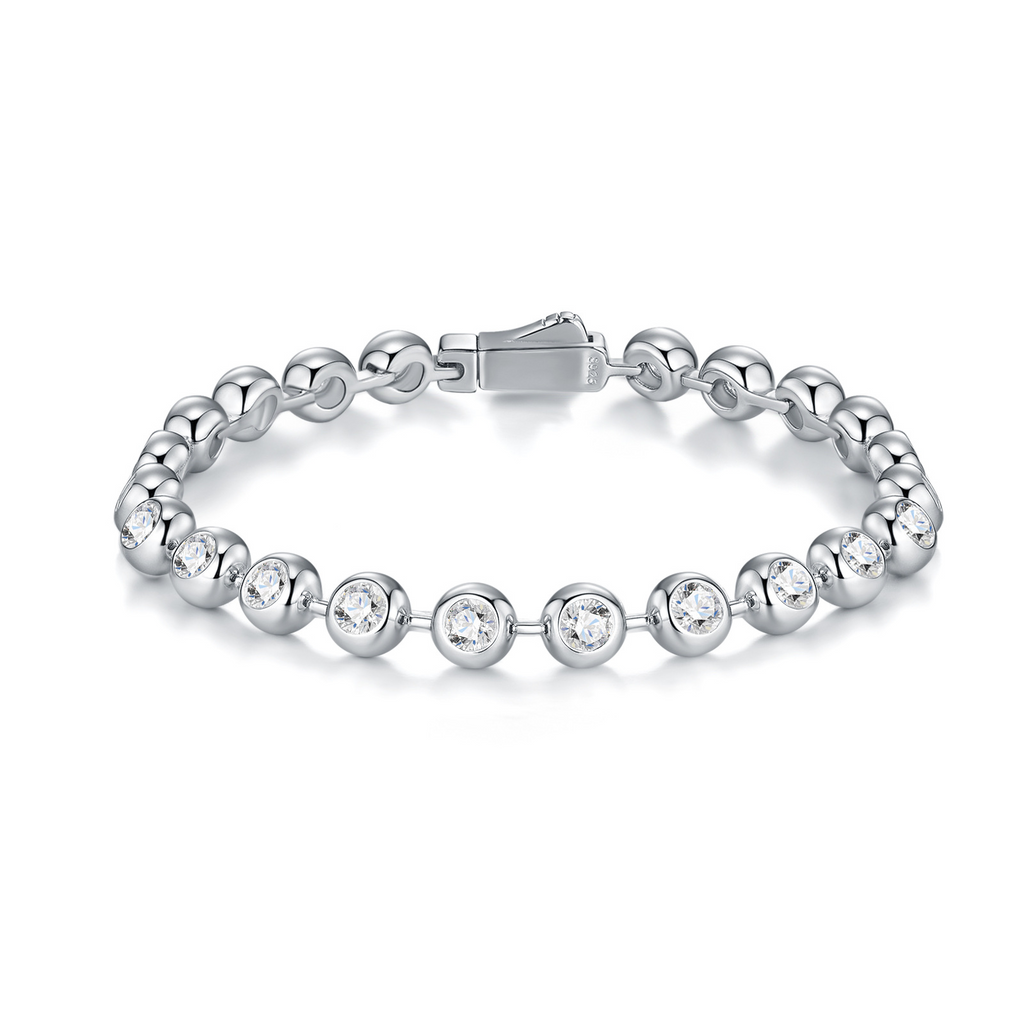 Round-Cut Moissanite Bubble Bezel Tennis Bracelet in 925 Sterling Silver