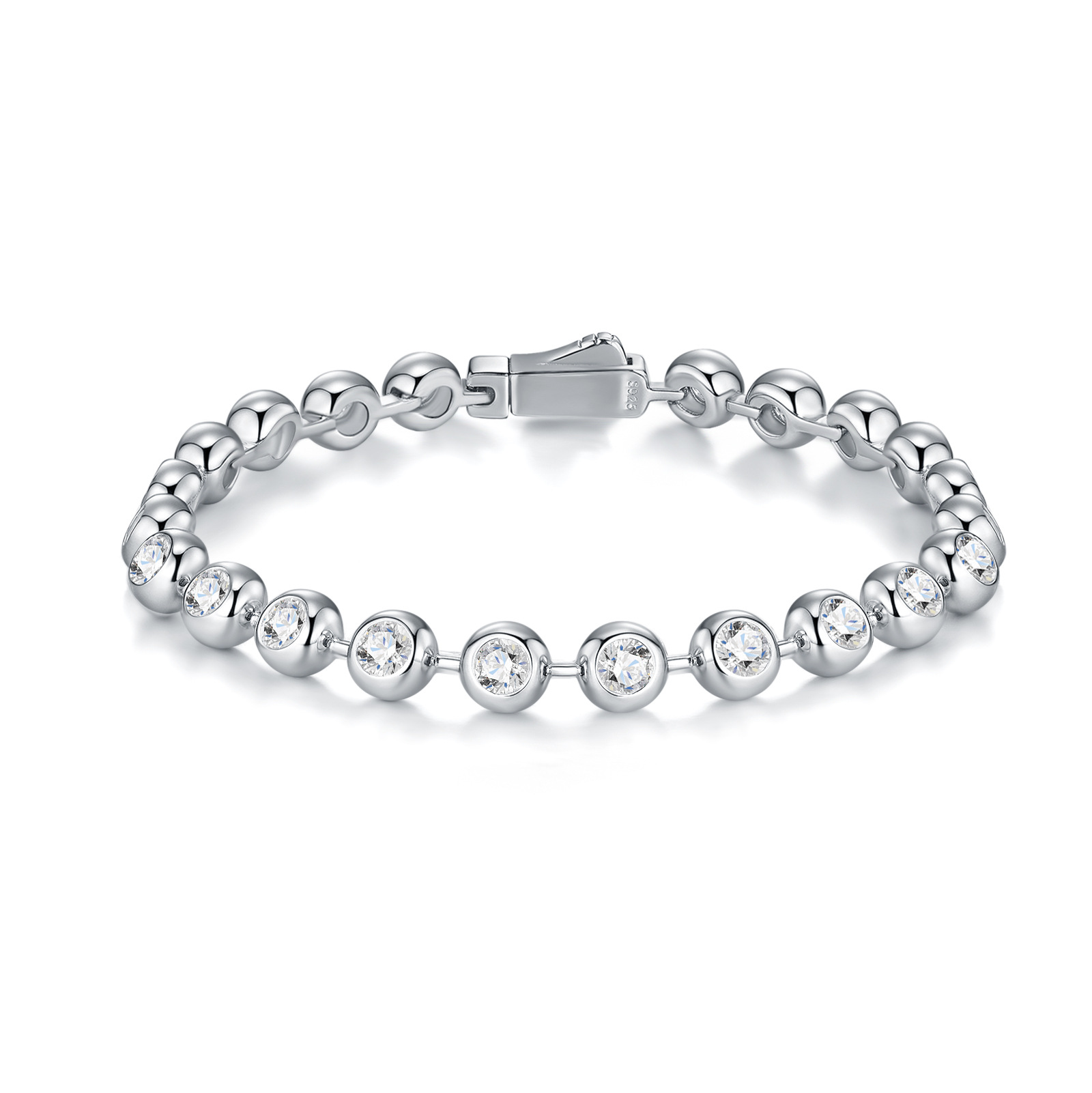 Round-Cut Moissanite Bubble Bezel Tennis Bracelet in 925 Sterling Silver