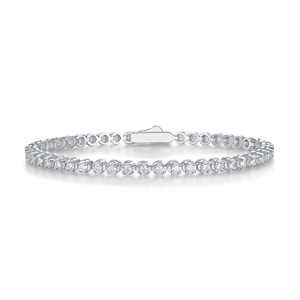Round-Cut Moissanite Bezel-Style Tennis Bracelet in 925 Sterling Silver