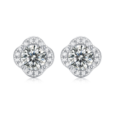 Round-Cut Moissanite Clover Halo Stud Earrings in 925 Sterling Silver