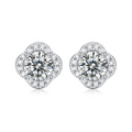 Round-Cut Moissanite Clover Halo Stud Earrings in 925 Sterling Silver