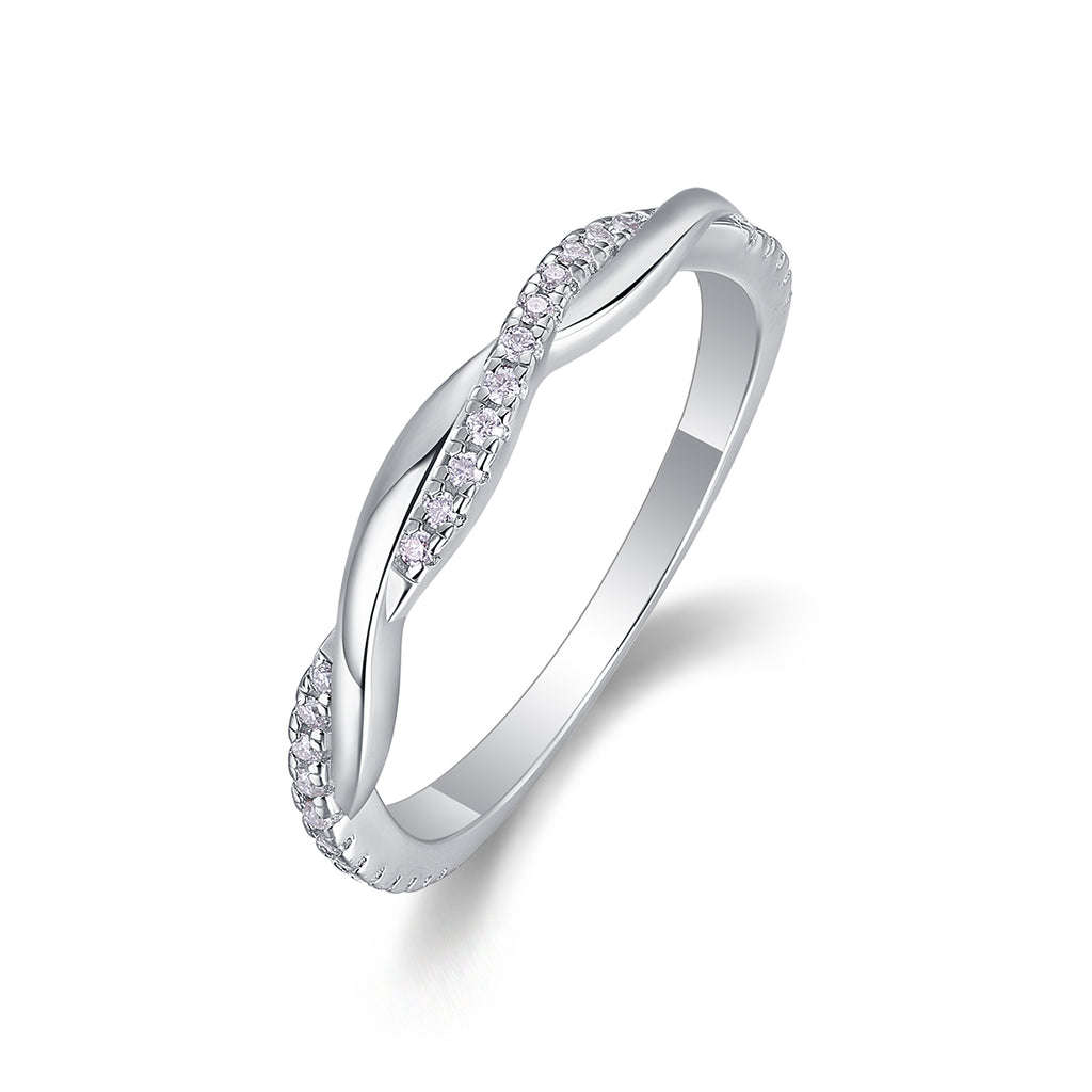 Round Moissanite Twisted Pave Crossover Band Ring in 925 Sterling Silver