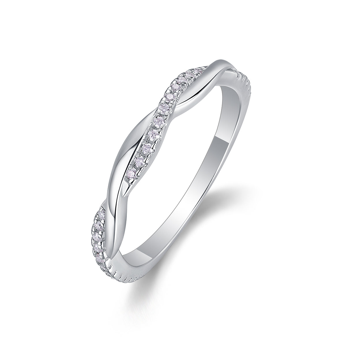 Round Moissanite Twisted Pave Crossover Band Ring in 925 Sterling Silver